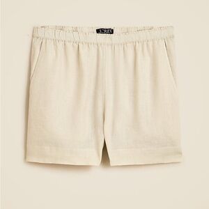 J.Crew Women’s 3” Stratus Linen Shorts Natural Elastic Waist Pockets Medium NWT